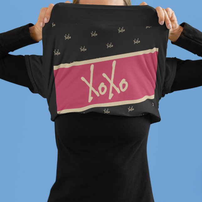 XOXO Black Hot Pink Gold Cute Typography T-Shirt (Creator Uploaded)