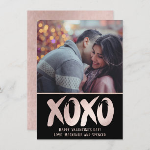 XOXO Blush Pink Brushstroke Valentines Day Photo Holiday Card