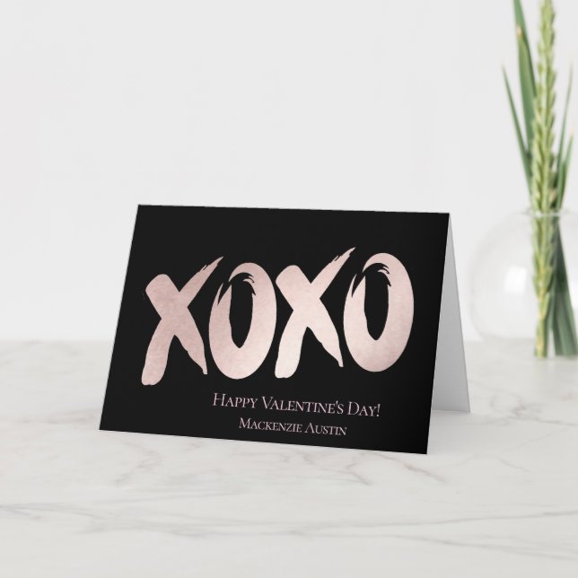 XOXO Blush Pink | Chic Brushstroke Valentines Day Holiday Card (Front)