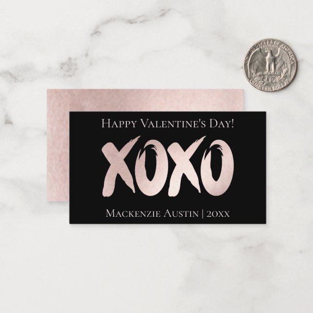 XOXO Blush Pink | Chic Brushstroke Valentines Day Note Card (Front/Back In Situ)