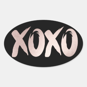 XOXO Blush Pink   Hand Lettered Brush Script Oval Sticker