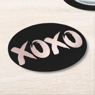 XOXO Blush Pink   Hand Lettered Brush Script Round Paper Coaster