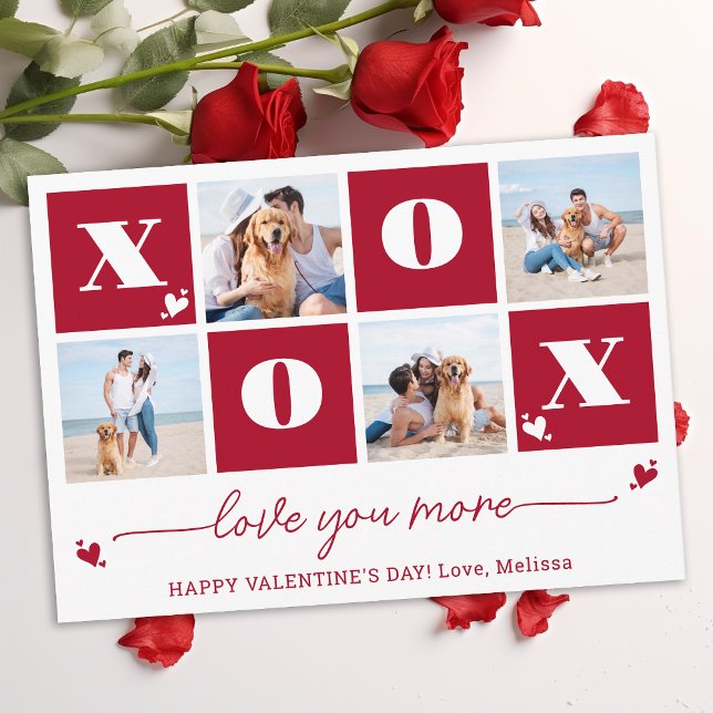 XOXO Bold Modern 4 Photo Happy Valentines Day Holiday Card (Creator Uploaded)