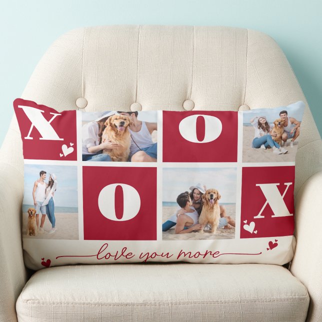 XOXO Bold Modern 4 Photo Happy Valentines Day Lumbar Cushion (Creator Uploaded)