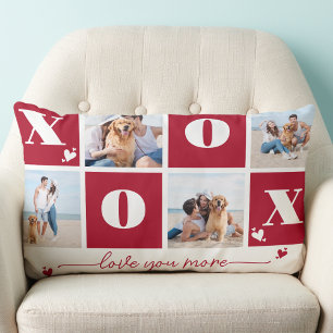 XOXO Bold Modern 4 Photo Happy Valentines Day Lumbar Cushion