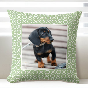 XOXO Brushstroke Custom Dog Photo Green Modern Cushion