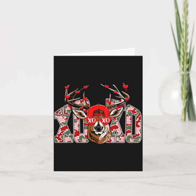 Xoxo Camo Buck Deer Hunting Valentine's Day Boys K Card (Front)