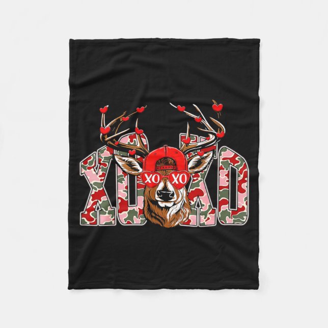 Xoxo Camo Buck Deer Hunting Valentine's Day Boys K Fleece Blanket (Front)