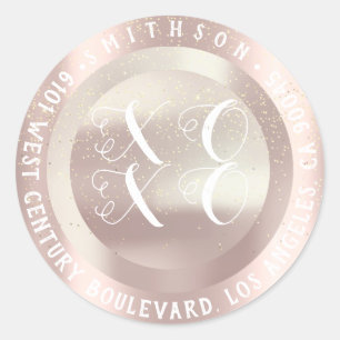 XOXO Christmas Return RSVP Glitter Grey Rose White Classic Round Sticker