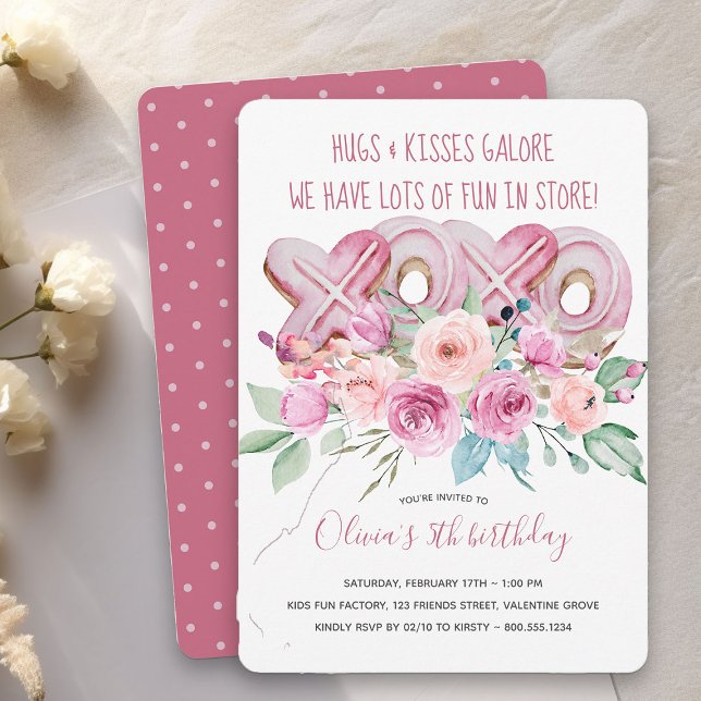 XOXO Cookies and Flowers Girls Birthday Invitation (XOXO Cookies and Flowers Girls Birthday Invitation - order printed or as printable download)