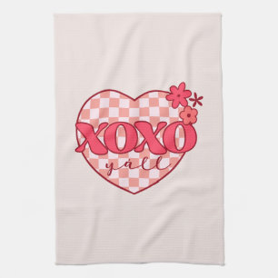 XOXO   Cute & Loving Pink Heart Tea Towel