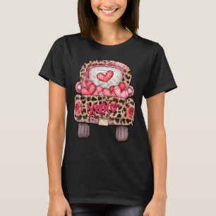 XOXO Cute Pink Heart Leopard Truck Happy Valentine T-Shirt