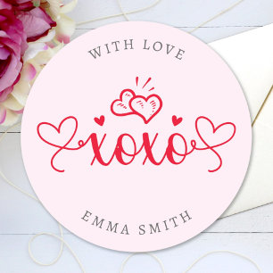 XOXO Elegant Script Hearts Custom Text Classic Round Sticker