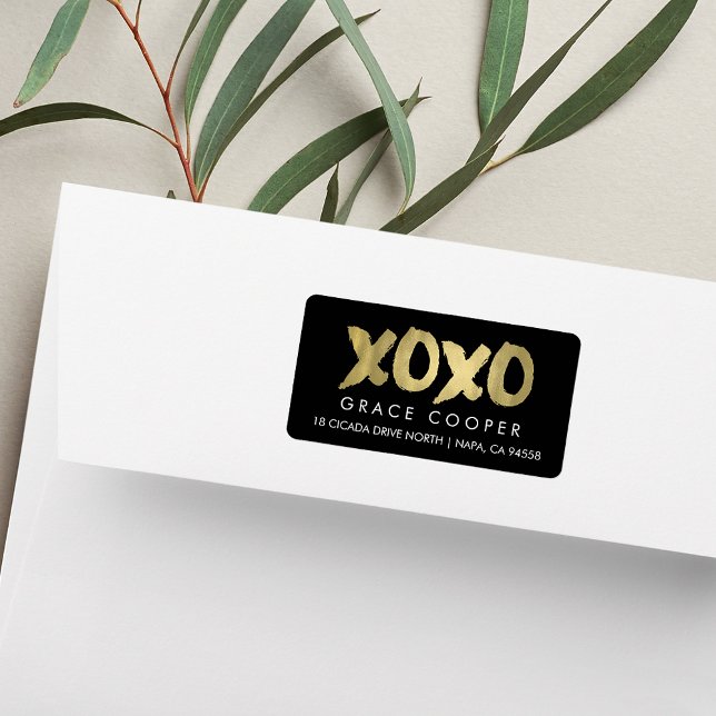 XOXO Faux Gold & Black Modern Chic Return Address Label (Creator Uploaded)