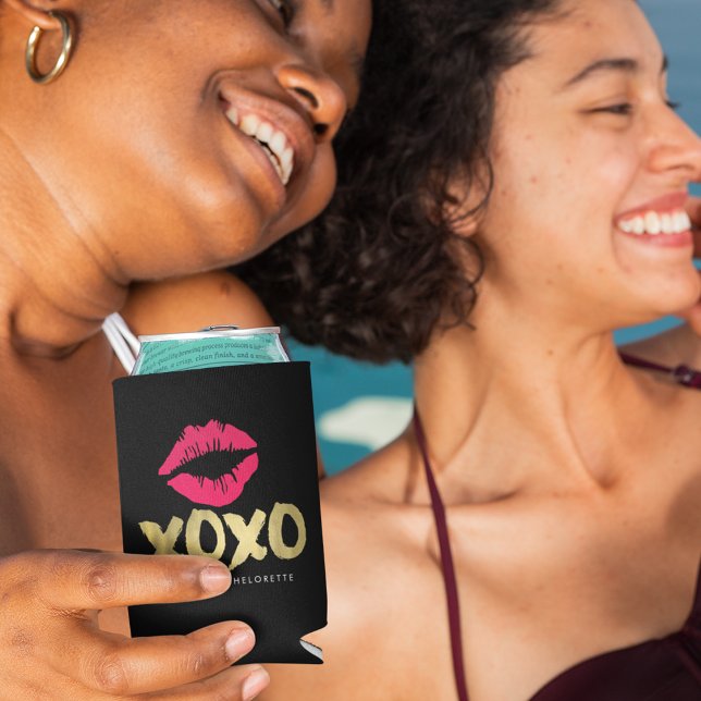 XOXO Faux Gold & Pink Lips Bachelorette Party Can Cooler (Creator Uploaded)