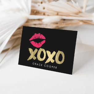 XOXO Faux Gold & Pink Lips   Black Card