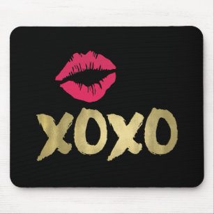XOXO Faux Gold & Pink Lips   Black Mouse Pad