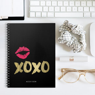 XOXO Faux Gold & Pink Lips   Black Notebook
