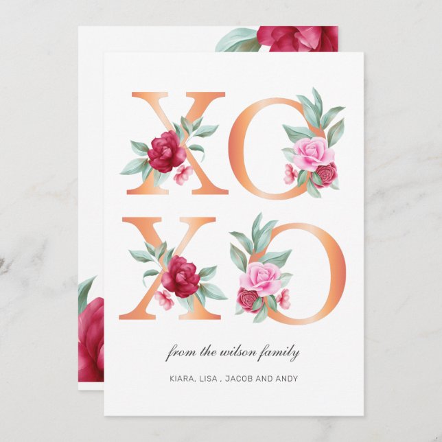XOXO Floral Valentines Day  Holiday Card (Front/Back)