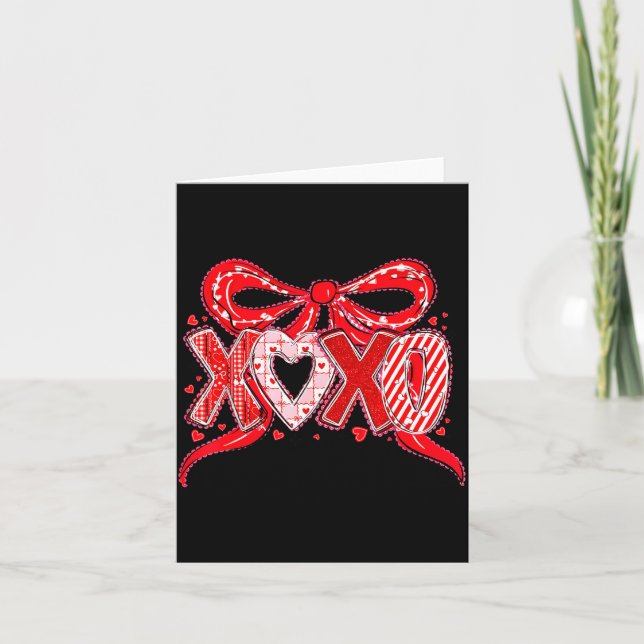 Xoxo Funny Valentines Day Love Coquette Bow Checke Card (Front)
