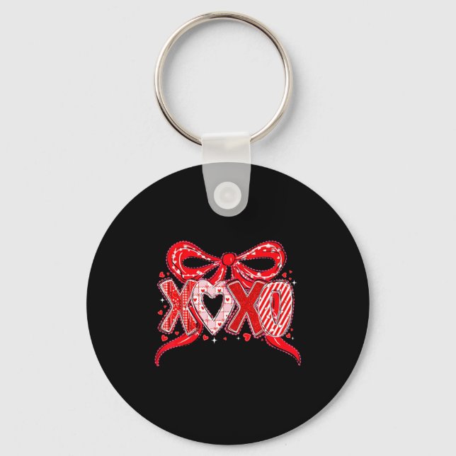 Xoxo Funny Valentines Day Love Coquette Bow Checke Key Ring (Front)