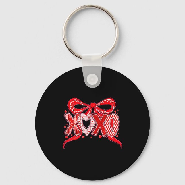 Xoxo Funny Valentines Day Love Coquette Bow Checke Key Ring (Front)