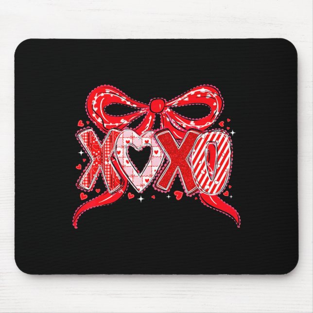 Xoxo Funny Valentines Day Love Coquette Bow Checke Mouse Pad (Front)