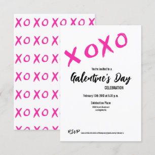 XOXO Galentine's Day PINK WHITE Valentines Party Invitation