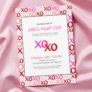 XOXO Girls Night Out Pink Cute Galentine Day Party Invitation