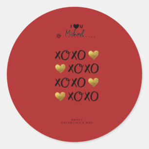"XOXO" Gold Hearts Happy Valentine's Day Red Classic Round Sticker