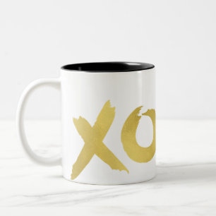 XOXO Gold Modern Faux Foil Shine Glam Chic Two-Tone Coffee Mug