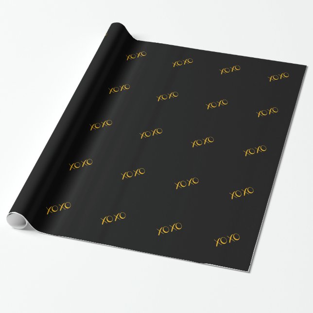 XOXO, gold on black Wrapping Paper (Unrolled)