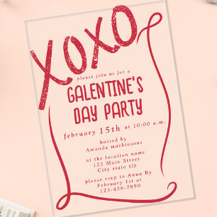 XOXO Hand Drawn Galentine’s Day Party Acrylic Invitations