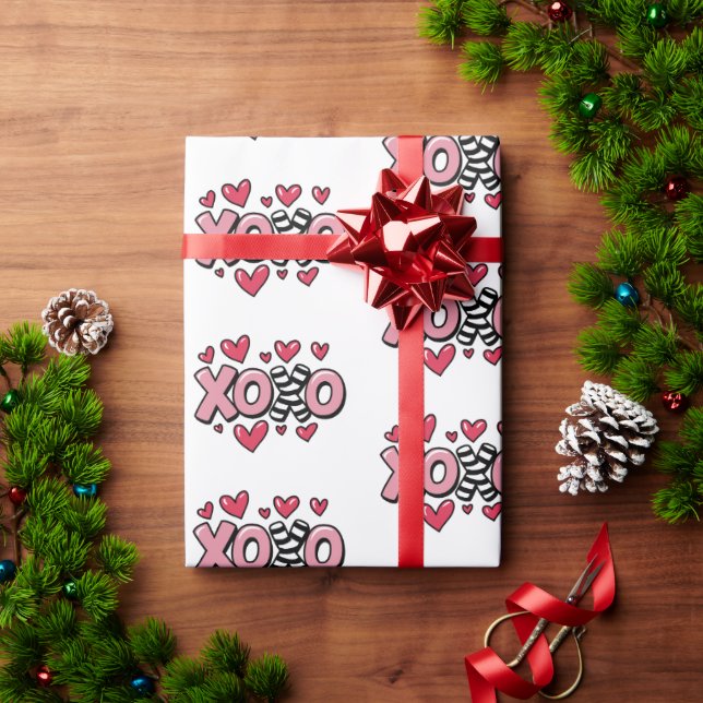 XOXO happy valentines day cute pink red hearts Wrapping Paper (Holiday Gift)