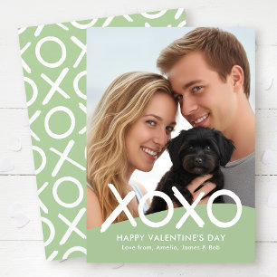 XOXO Happy Valentine's Day Photo Green Modern Holiday Card