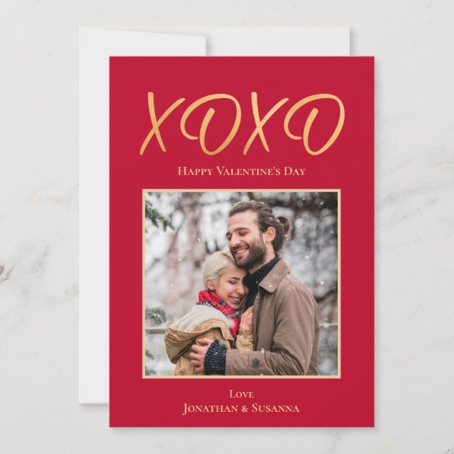 XOXO Happy Valentine's Day Photo Holiday Card (Front)