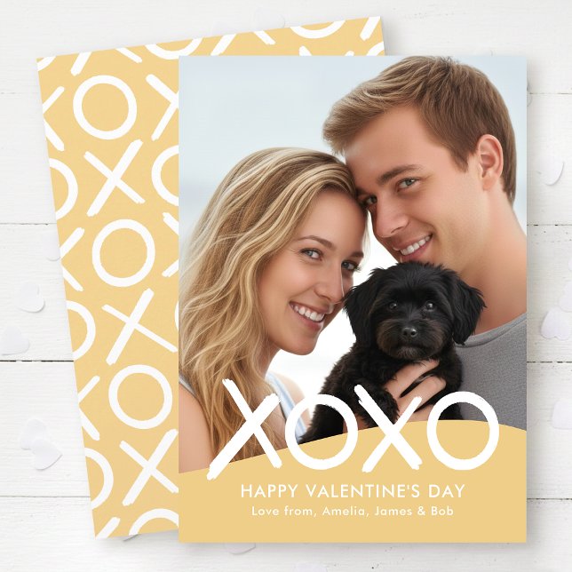 XOXO Happy Valentine's Day Photo Yellow Modern Holiday Card (Creator Uploaded)
