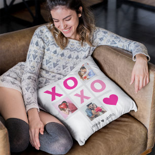 XOXO Happy Valentine's Day Pink Heart Custom Photo Cushion