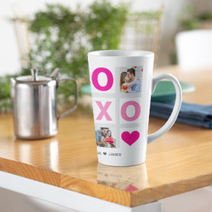 XOXO Happy Valentine's Day Pink Heart Custom Photo Latte Mug