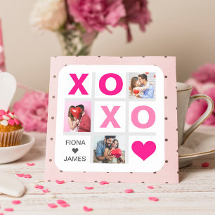 XOXO Happy Valentine's Day Pink Heart Custom Photo Square Sticker