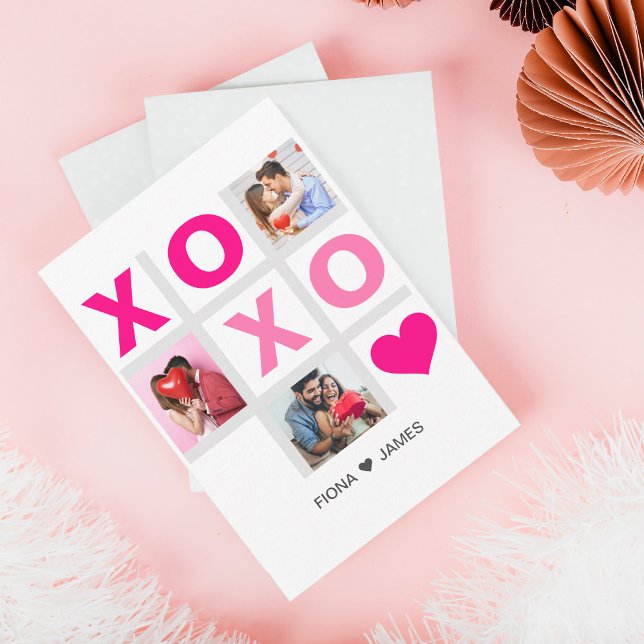 XOXO Happy Valentine's Day Pink Heart Custom Photo Thank You Card (Creator Uploaded)
