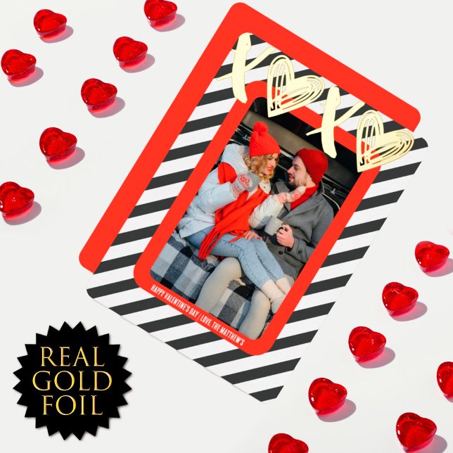 XOXO Heart Couple Photo Valetine's Real Gold Foil Holiday Card (Creator Uploaded)