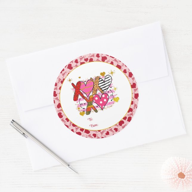 XOXO Heart Cute & Playful Classic Round Sticker (Envelope)