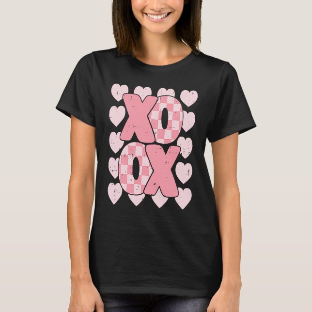 XOXO Heart Groovy Valentine's Day Couples Kids Gir T-Shirt (Front)