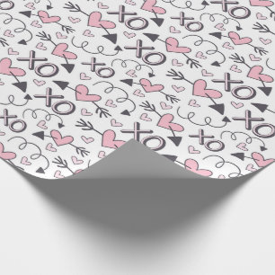 XOXO, Hearts and Arrows Pattern Valentines Day Wrapping Paper