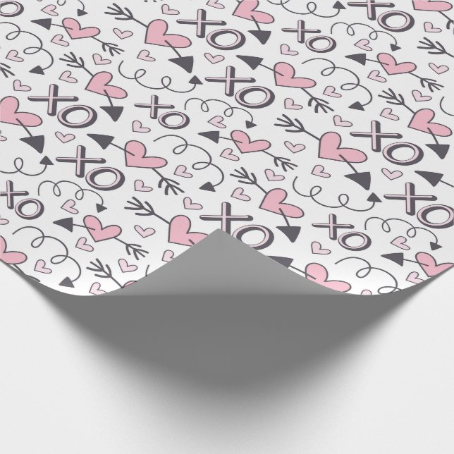 XOXO, Hearts and Arrows Pattern Valentines Day Wrapping Paper (Corner)