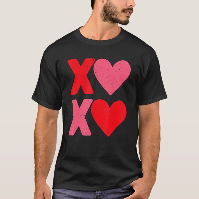 XOXO Hearts Hugs and Kisses Funny Valentines Day B T-Shirt (Front)