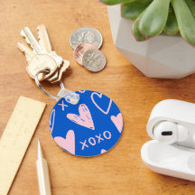 XOXO Hearts Keychain – Cute Blue & Pink Key Ring