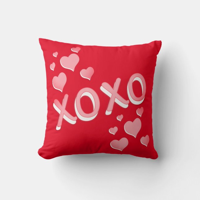 XOXO Hearts on Red Cushion (Front)