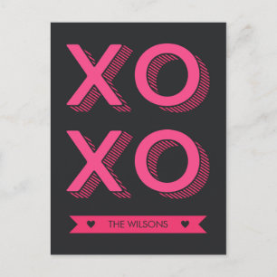 XOXO Hearts Pink and Dark Background Postcard